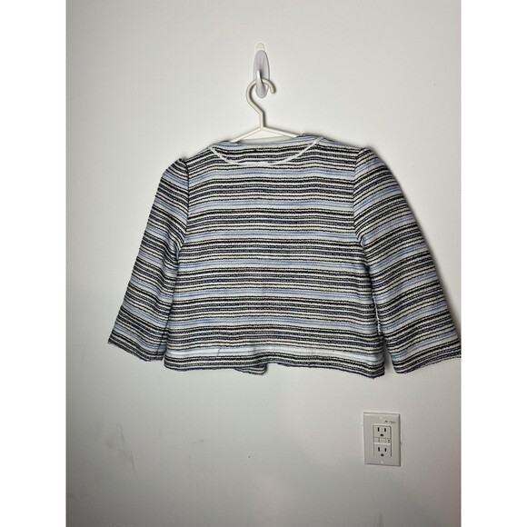 Janie and Jack Jacket Girls 12 Blue Black White Striped Tweed Snap Button Lined - Picture 3 of 5